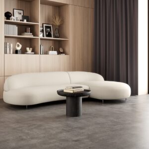 Cuved shape Sofa in japandis style interiors. Luxury style sofa custom made. Large selection of sizes and styles available