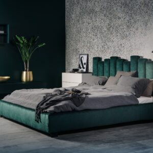 Modern bedroom ideas with luxury bed frame in teal velvet. SOUL Furniture near me Dublin/ king size bed