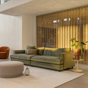 Green Velvet 4 seater Sofa in Modern interiors.