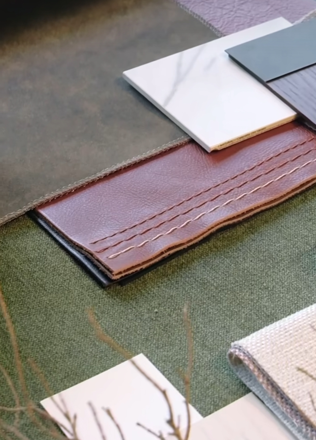 Moodboard with selection of greens tan and stone. Interior design from SOUL Furniture