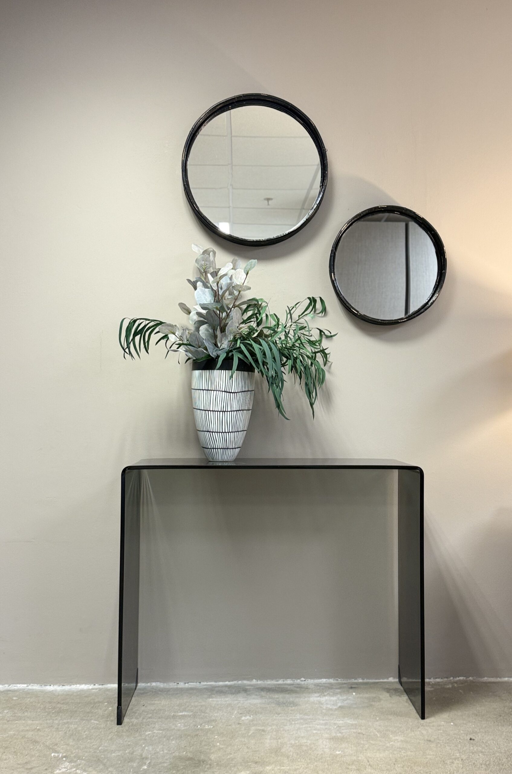 Aurora Console Table in smoke glass from SOUL Furniture store near me, Dublin